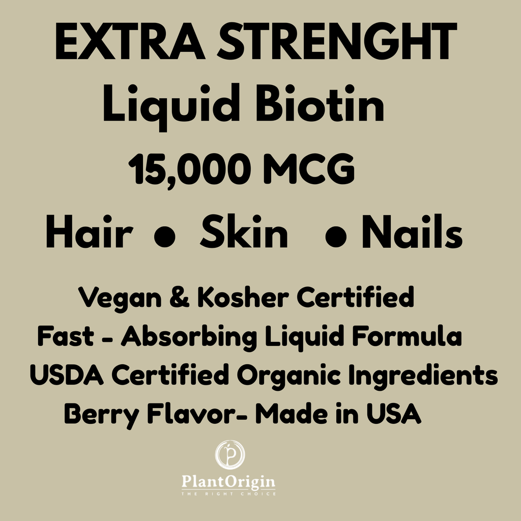 Liquid Biotin 15,000 MCG – Hair Growth, Skin & Nails Support for Women & Men | High Absorption Vitamin B7 Drops | Vegan, Kosher, Sugar-Free, No Alcohol | 60 Servings – PlantOrigin