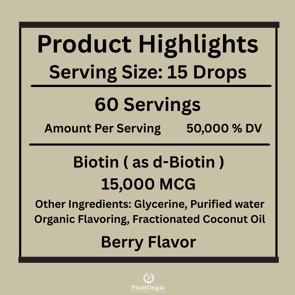 Liquid Biotin 15,000 MCG – Hair Growth, Skin & Nails Support for Women & Men | High Absorption Vitamin B7 Drops | Vegan, Kosher, Sugar-Free, No Alcohol | 60 Servings – PlantOrigin
